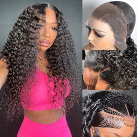 13x4 12A HD Human Hair Wig Curly Deep Curly Black Color 1B Unprocessed Human Hair Wigs for Black Women