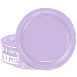 QZYL 50 pcs Party Paper Plates, Disposable Plates Set for Holiday Light Purple