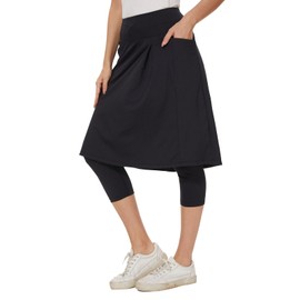 NOOYME Skorts for Women Leggings with Pockets 24" Knee Length Modest Athletic Running Skirts (X-Large,Black)