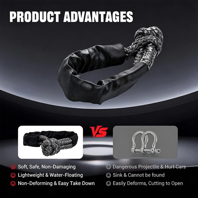2PCS Soft Shackles 1/2 Inch x 22 Inch - 56,000LBS