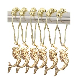 ZILucky 12Pcs Mermaid Decorative Shower Curtain Hooks Stainless Steel Rings with Roller Balls for Linen Hanger Rust Proof Polished Chrome for Bathroom Decor (Gold)