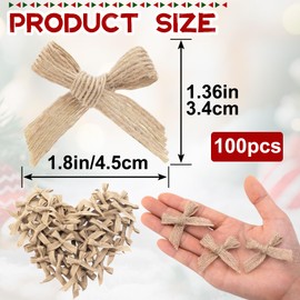 100pcs Christmas Mini Burlap Bows, Linen Handmade Mini Bow for Craft