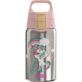 SIGG - Edelstahl Trinkflasche Kinder - Shield One Uni Skate - Für Kohlensäurehaltige Getränke Geeignet - Auslaufsicher - Federleicht - BPA-frei - Sport & Schule - Alu & Hellpink mit Einhorn - 0,5L