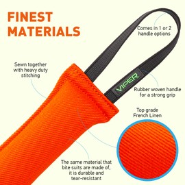 Viper Heavy Duty French Linen Dog Bite Tug Toy - K9 Trainer, Tough and Durable for Dogs Shutzhund IPO K-9 - Orange - 12in L x 1.5 W