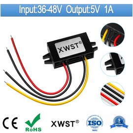 XWST DC 36V 48V Step Down to 5V 1A 5W Converter Voltage Reducer, 5Volts regulator Waterproof DC/DC Buck Transformer Power Supply Module for Auto Car Truck Vehicle Boat Solar System (36V 48V-5V-1A)