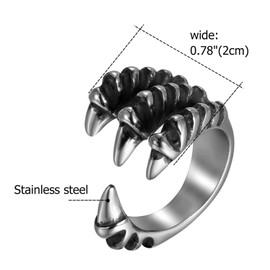 OIDEA Men's Ring Stainless Steel Silver Black Classic Retro Charm Punk Rock Dragon Claw Open Ring Men's Ring Stainless Steel Ring Band Ring Gift for Men Size 54-67, Stainless Steel, No Gemstone