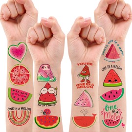 Melon Temporary Tattoos 8 Sheets 96PCS Watermelon One First Party Decorations Supplies Favors First Summer Theme Birthday Cute Stickers Christmas Gifts for Boys Girls Class School Prizes Carnival