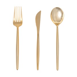 Restaurantware-Moderna 7.5 Inch Fancy Disposable Flatware, 60 Durable Plastic Flatware - With Reinforced Handle, Heavy-duty, Gold Plastic Sustainable Cutlery Or Restaurants