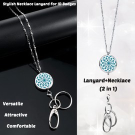 USANGERS Lanyards for ID Badges Women ID Badge Holder with Lanyard Keychain Long Bling Stainless Steel Silver Chain Nurse Nursing Office Work Jewelry Diffuser Necklace Teacher Lanyard Gifts Flower