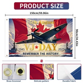 VJ Day 80th Anniversary Flag 2025, 5ft x 3ft D-Day Flags For Memorabilia Celebration Decoration 1945 2025, Victory in Japan Day WW2 Banner for Indoor Outdoor Party Decorations