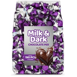 Chocolate Mix - Milk Chocolate & Dark Chocolate, 2 lb Bulk Candy Bag (Approx. 190 Pieces), Purple and Silver Foils, Perfect for Weddings, Parties, Dessert Tables, and Candy Buffets