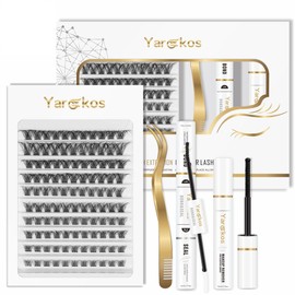 Yargkos Lash Extension Kit, 110Pcs 3D DIY False Lashes Clusters, Bond Seal Glue, Eyelash Makeup Remover, Lash Tweezer, Women Individual Home Use Lash Extensions Set, D Curl Mix 8-16mm, A4-White