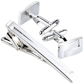 St. Leonhard Gift Men's: Cufflinks & Tie Pin Set (Men's Jewellery, Cuff with Tie Pin, Tie), silver