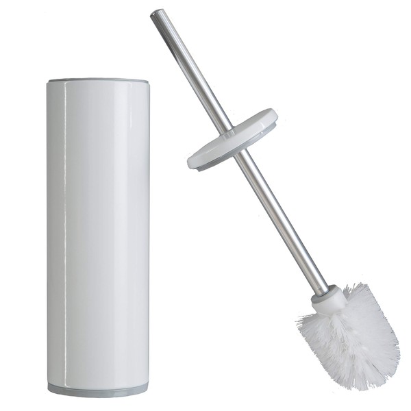 Bath Bliss Deluxe Stainless Steel Holder with Removeable Liner, Durable & Strong Bristles, Long Lasting, Decorative Canister Toilet-Brushes, 1 Pack, White