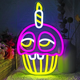 NAIYISI Cupcake Anime Cartoon Neon Signs for Wall Decor, LED Light for Bedroom, Kids' Room, Birthday Decorations, USB Powered, Pink, Yellow, White, 11.8x7.8 inches
