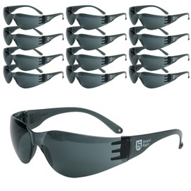 Shield Right 12 Pack Classic Safety Glasses, Clear, Smoke/Tinted, Amber, Anti-Scratch Coating, Anti Fog, Eye Protection, Impact Resistant Lens (Tinted)