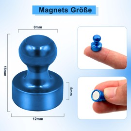 Pack of 16 Magnets Strong Colourful Small Neodymium Magnets Extra Strong in 4 Colours for Magnetic Board, Fridge, Whiteboard, Office (Diameter 12 mm) (4 Colours_16 Pieces)