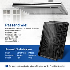 VIOKS Set of 2 Activated Carbon Filters Cooker Hood Filter 300 x 198 x 23 mm Replacement for Siemens LZ45510 DSZ4551 11025805 11008080 Cooker Hood Filter / Carbon Filter for Cooker Hoods