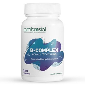 Ambrosial B-Complex Tablets with Vitamin B1, B2, B3, B5, B6, B9, B12 & Biotin | Complete B-Vitamin Supplement | 120 Vegetarian Tablets