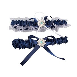 NBCMVMV Juego de ligas elásticas de boda para mujer para novia con abalorio, ligas de satén, Azul marino, Talla única