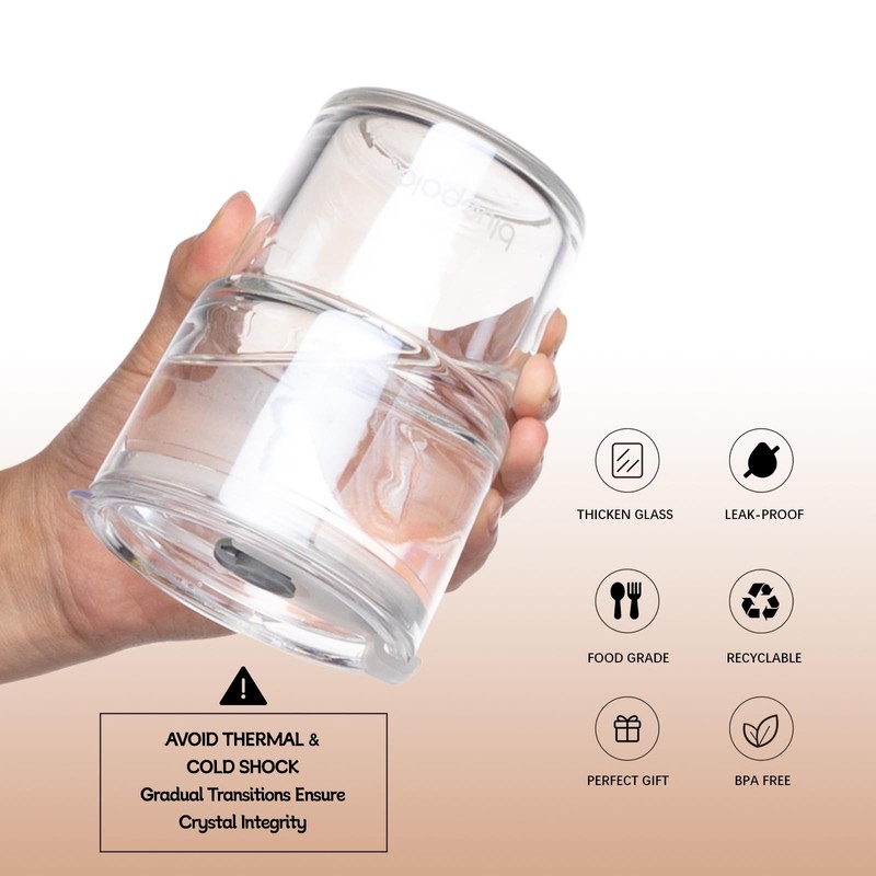 BLUEPOLAR 13oz/400ml Glass Water Tumbler with Straw and Lid Sealed