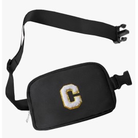 COSHAYSOO Initial Belt Bag Small Waist Fanny Pack Crossbody Purse Black "C"