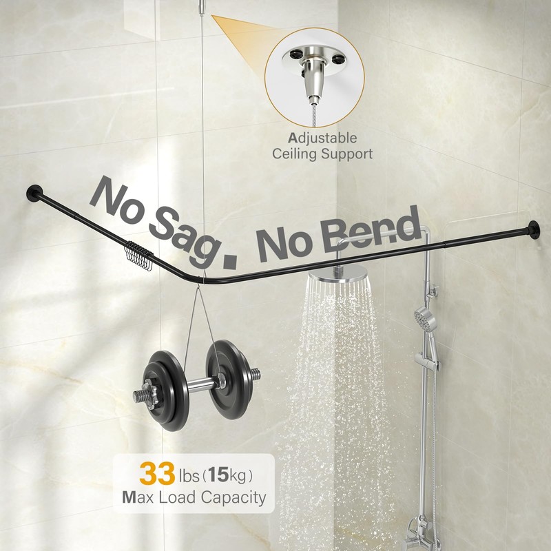 Yampos L Shaped Corner Shower Curtain Rod, 24" - 53"