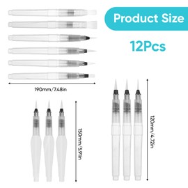 Refillable Watercolour Brush Pens Set - 12 Pack Assorted Tips Water Brush Pen for Watercolor Painting, Lettering, Blending - Reusable Watercolour Pen Art Supplies for Artists and Beginners