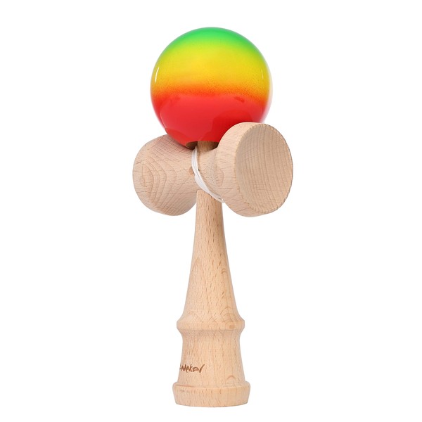 DAMAKEN Street Kendama, Stylish and Stylish, Freestyle with Striped Pattern, Improves Skills, Success Rate, Wooden Toy, Kendama, Great as a Present, Striped Model (3 Color Stripes, Red x Yellow x Green)