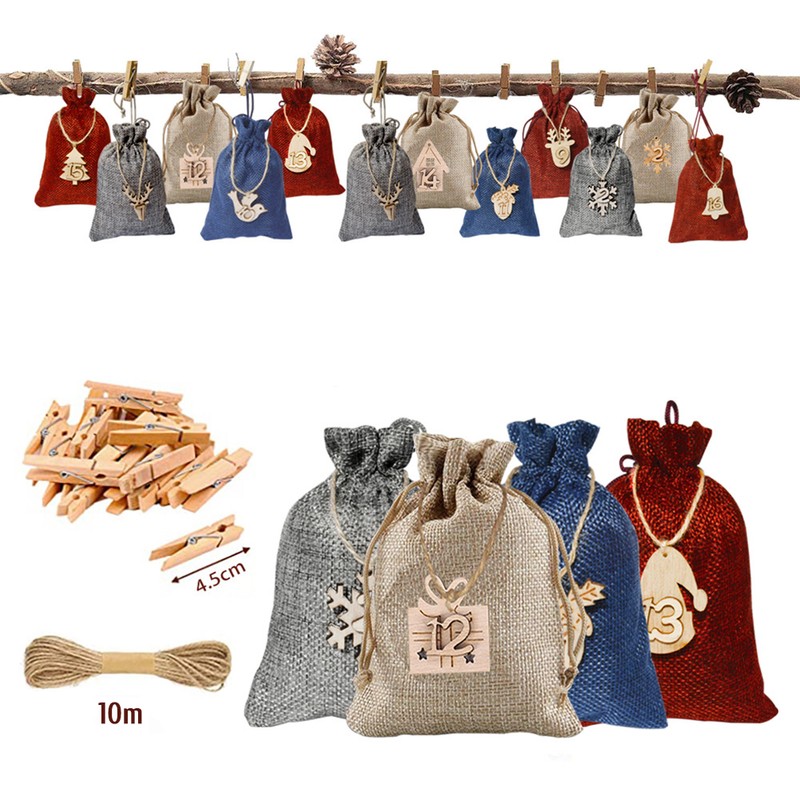 24 Advent Calendar for Filling Bags DIY Christmas Drawstring Gift