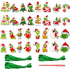 Thyonta Christmas Tree Grinch Gift Decoration Hangers Grinch Theme Party Hanging Ornaments Can be Used as Home-Themed Party Gift Tags（A）