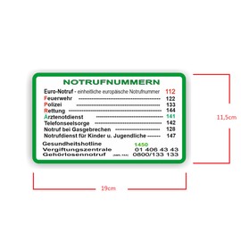 Generic Emergency Call Number Sticker for Austria Emergency Call Number Sticker (19 cm x 11.5 cm, Green, Functional)