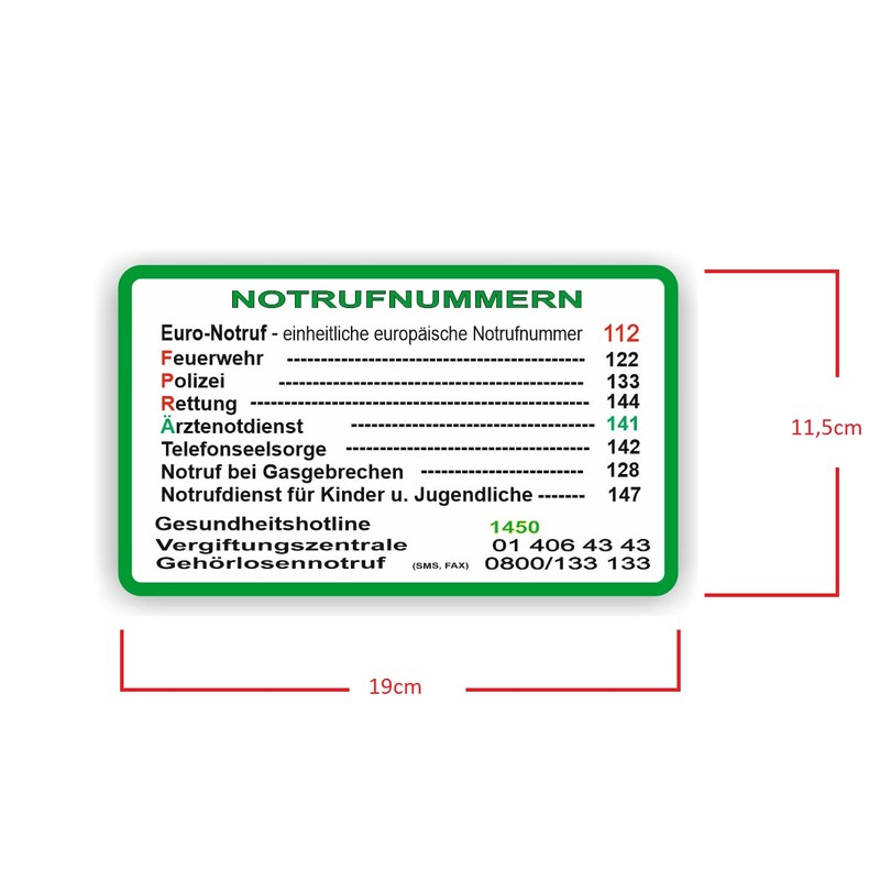 Generic Emergency Call Number Sticker for Austria Emergency Call Number