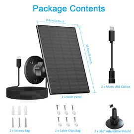 FUTUREZEN 2W Solar Panel for Security Camera Outdoor, 5V USB/Type-C Solar Charger Compatible with Rechargeable Battery Cameras, IP65 Waterproof, 360° Adjustable Mount, 7.2ft Cable (2 Pack, Black)