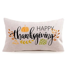MFGNEH Happy Thanksgiving Day Fall Decor Pumpkin Pillow Covers,Thanksgiving Gifts Cotton Linen Sofa Throw Pillow Case Cushion Cover 12x20 Inches