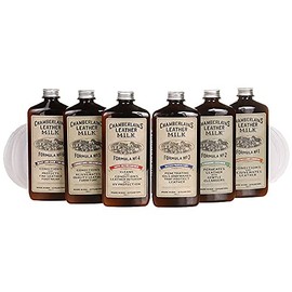 Leather Milk Complete Leather Care Kit. Leather Conditioner, Cleaner and Protector Set. No. 1-6 Full Set (6 Bottles!) - All Natural, Non-Toxic. Made in The USA. 2 Sizes. Includes 6 Applicator Pads!