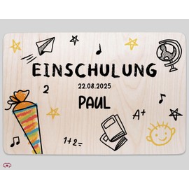 Wooden Box Memory Box - Memory Box for Back to School 2025 | Boys First Day of School 2025 with Name | Gift Boys for Back to School - 30 x 20 x 14 cm - Wood - as a Box 1st School Year Beginner