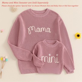Mommy and Me Sweater Matching Family Outfit Long Sleeve Knit Sweater Pullover Mom and Baby Clothes (Baby, 12-18 Months, Pink)