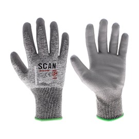 Scan Cut Resistant Level D Gloves, PU Palm, Conforms to EN 388, Size XL