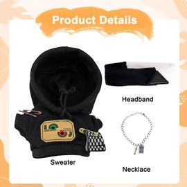 Cool Black Clothes Set for Doll, 3-Piece Stylish Outfit for Lab Doll Sitting Standing Collection, Including Sweater, Headband, Necklace (No Doll)