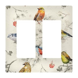 Snow Branch Birds Wall Plate Cover Size 2-Gang 4.6" x 4.7" Duplex Rocker Switch Plates Unbreakabl Light Switch or Receptacle Outlet Living Room Bedroom Home Decor