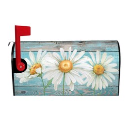 Rustic Summer Daisy Mailbox Covers, Spring 21x18 Inch Teal Old Wood Board Magnetic Mailbox Covers, Standard Size Mailbox Wrap Post Letter Box Cover Mailbox Post Cover for Garden Yard Decor