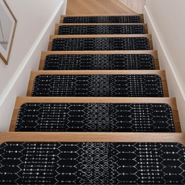OJIA Stair Treads Non-Slip Stair Runners for Wooden Steps Indoor 15PCS 30"x8" Carpet Stair Treads Stair Mats Staircase Step Treads for Kids, Elders and Dogs, Stair Covers, Black