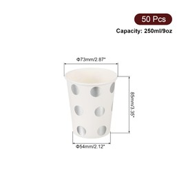 uxcell Disposable Paper Cups, 50 Pack 9 OZ Party Decorative Cups for Coffee,Tea,Milk, Suitable for Party, Picnic,Travel and Event (Silver Dots)