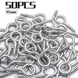 BronaGrand Eye Hooks Screws, 50pcs Metal Screw in Eyes Eye Pin Screws Lighting Ceiling Hooks Screw Hooks Kit for Home Office Outdoor DIY Art Crafts Projects Jewelry Making, 45x40mm