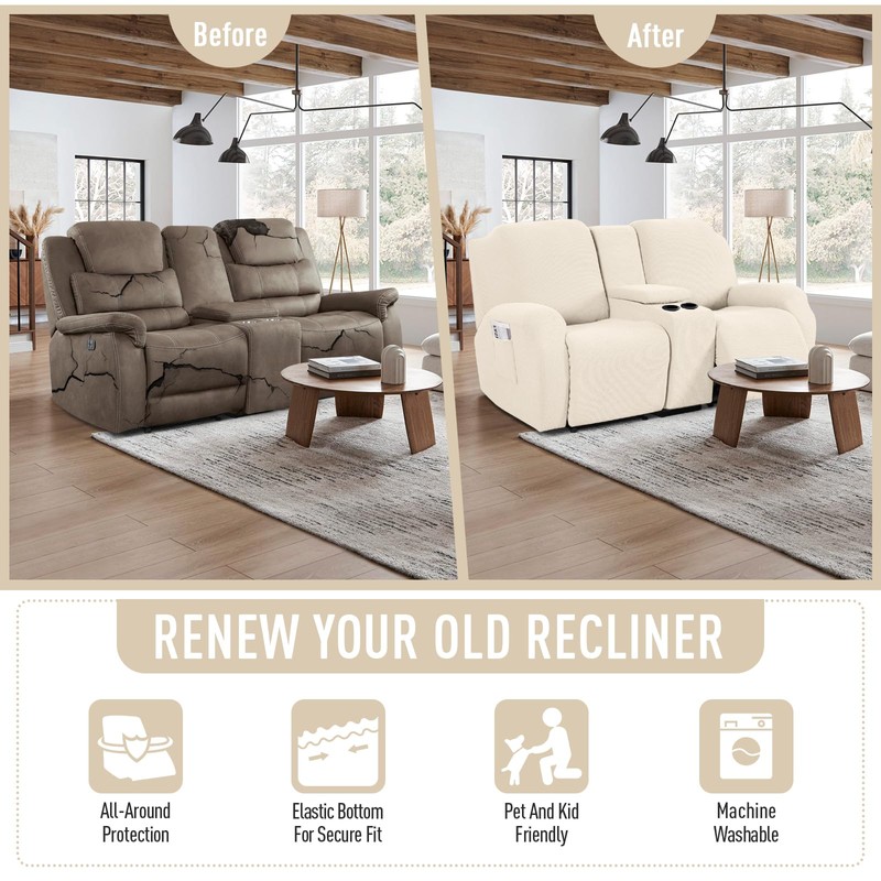 TAOCOCO Loveseat Recliner Cover with Middle Console, Stretch Loveseat Cover