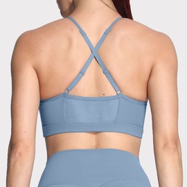 Aoxjox Sostén deportivo para mujer, entrenamiento, fitness, fruncido, espalda cruzada, yoga, ombliguera, Azul Acero, XS