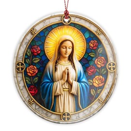 Virgin Mary Ornament – Stained Glass Catholic Christmas Decoration – Our Lady of Grace Religious Ornament – Christian Gift for Faith, Prayer & Spiritual Home Decor