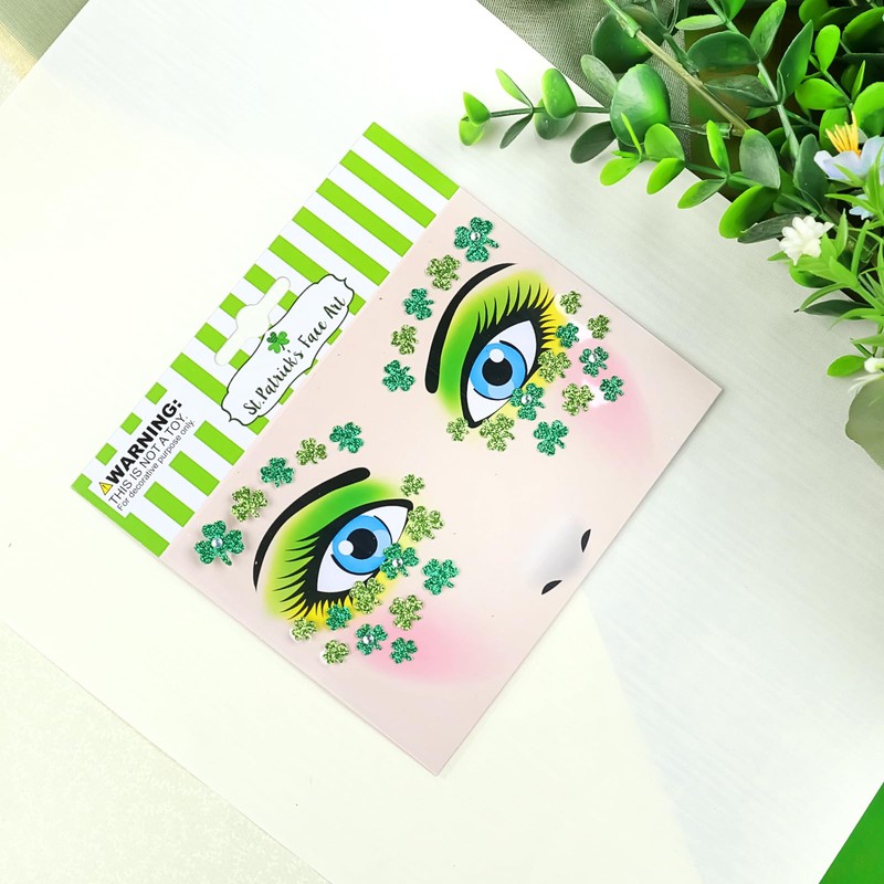 Doneace Shamrock Glitter Face Tattoo Jewelry St. Patrick's Day Celebration