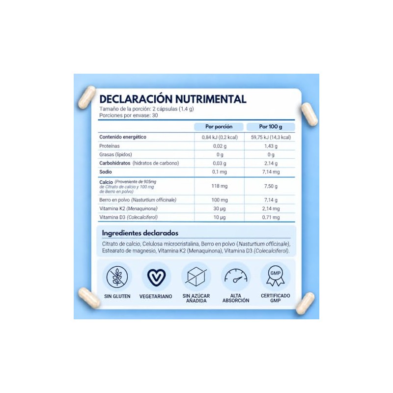 Citrato de Calcio con Vitamina D3 K2 Fortalece Huesos, Dientes,